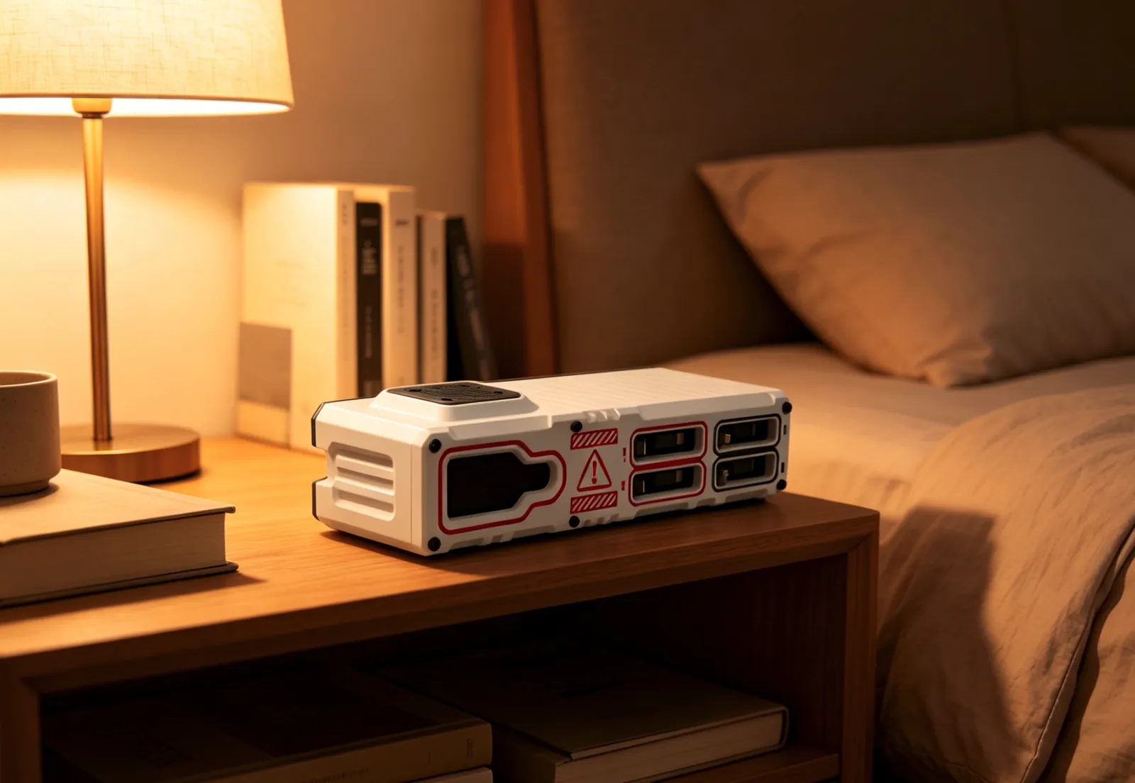 C10 Display Dock on a bedside table under lamp light